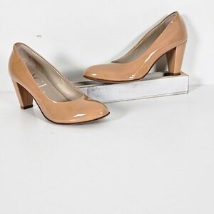 AGL Attilio Giusti Leombruni Tan Patent Leather Round Toe Block Heel Pumps 6